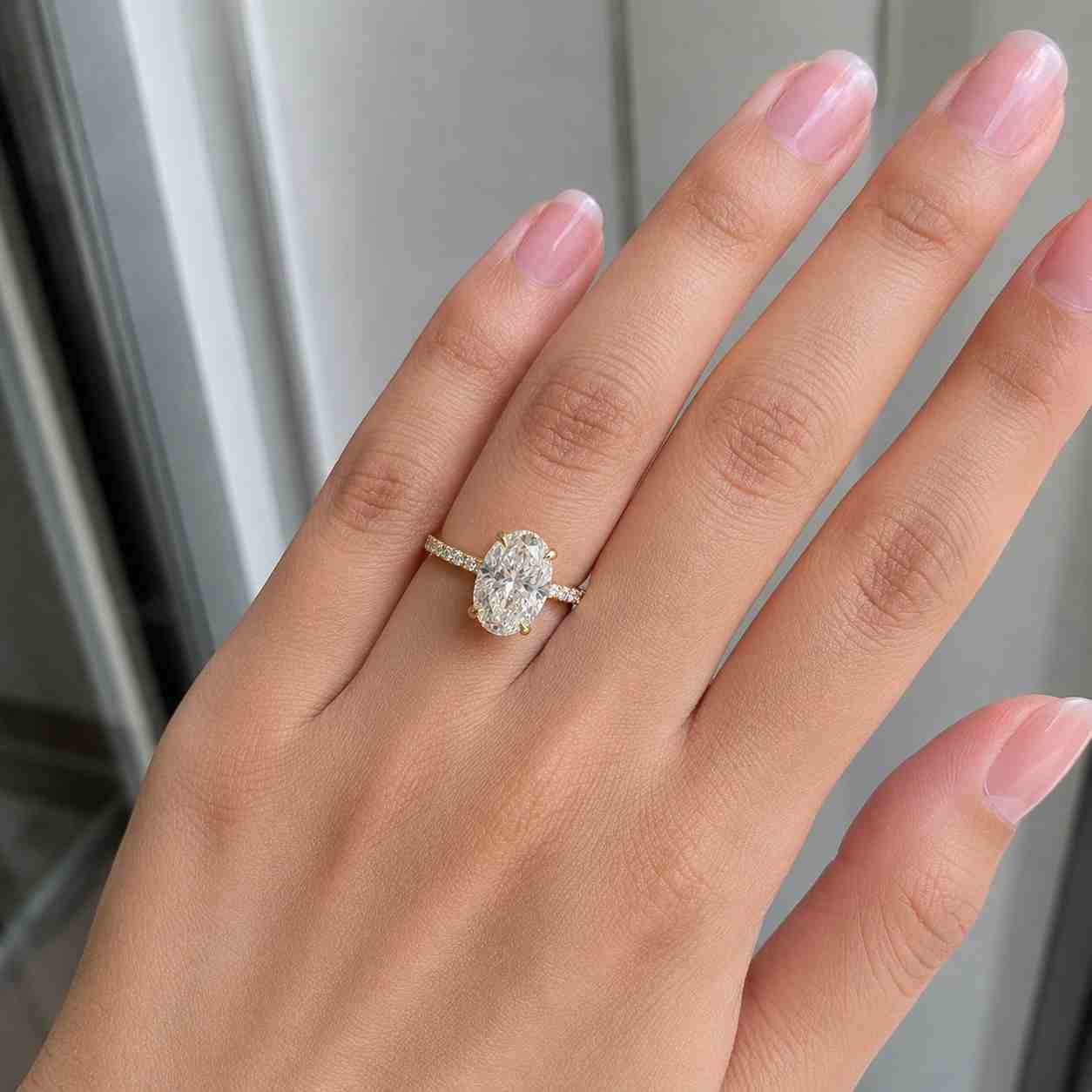 Pink Diamond Oval Shape Lab Grown Engagement Ring | Hidden Halo with Pave Round Diamonds | IGI Certified | 10k 14k 18k Gold & Silver
