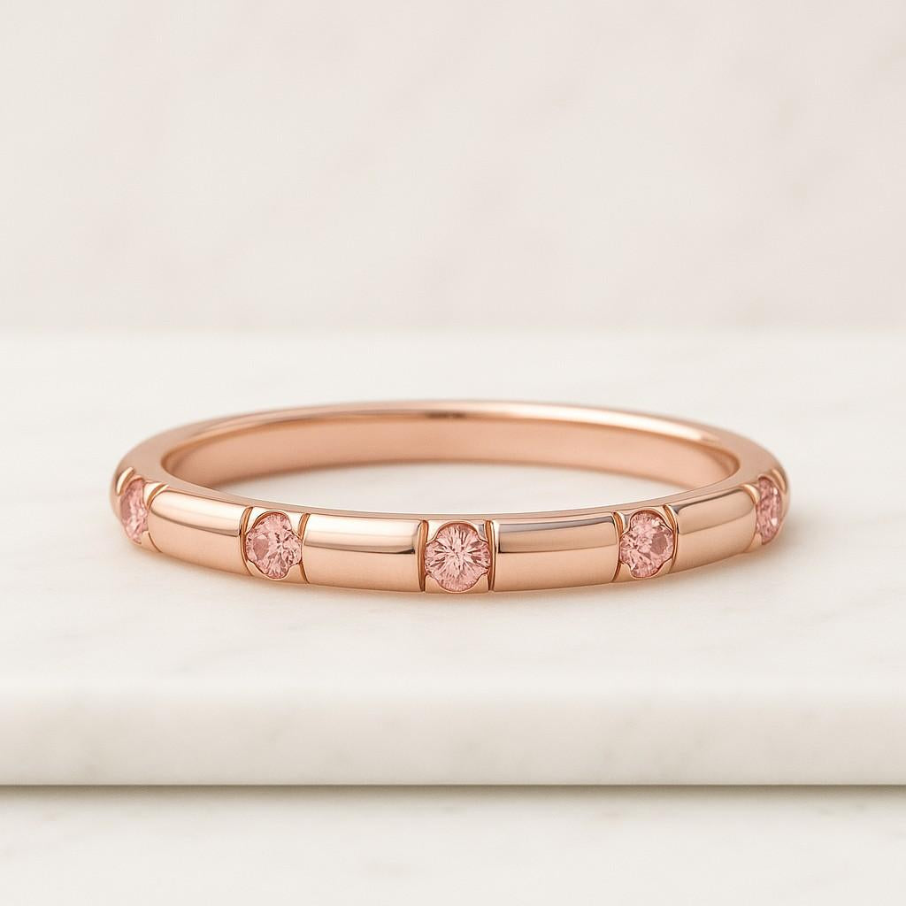 Pink Diamond Wedding Band Round Cut Fancy Pink Lab Diamond Eternity Band