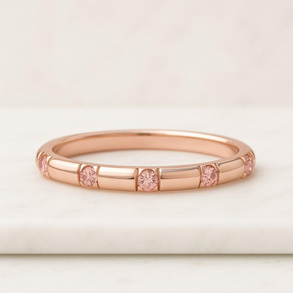 Pink Diamond Wedding Band Round Cut Fancy Pink Lab Diamond Eternity Band