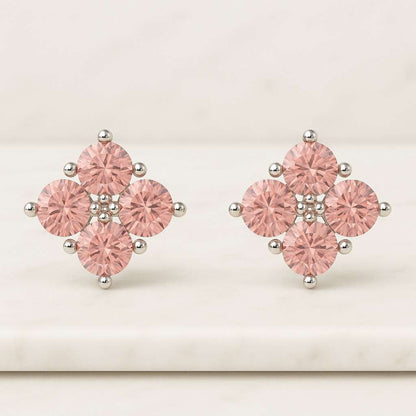 Pink Lab Grown Diamond Double Halo 14k Gold Stud Earrings Pink Round Cut Lab Grown Diamond Stud Earrings