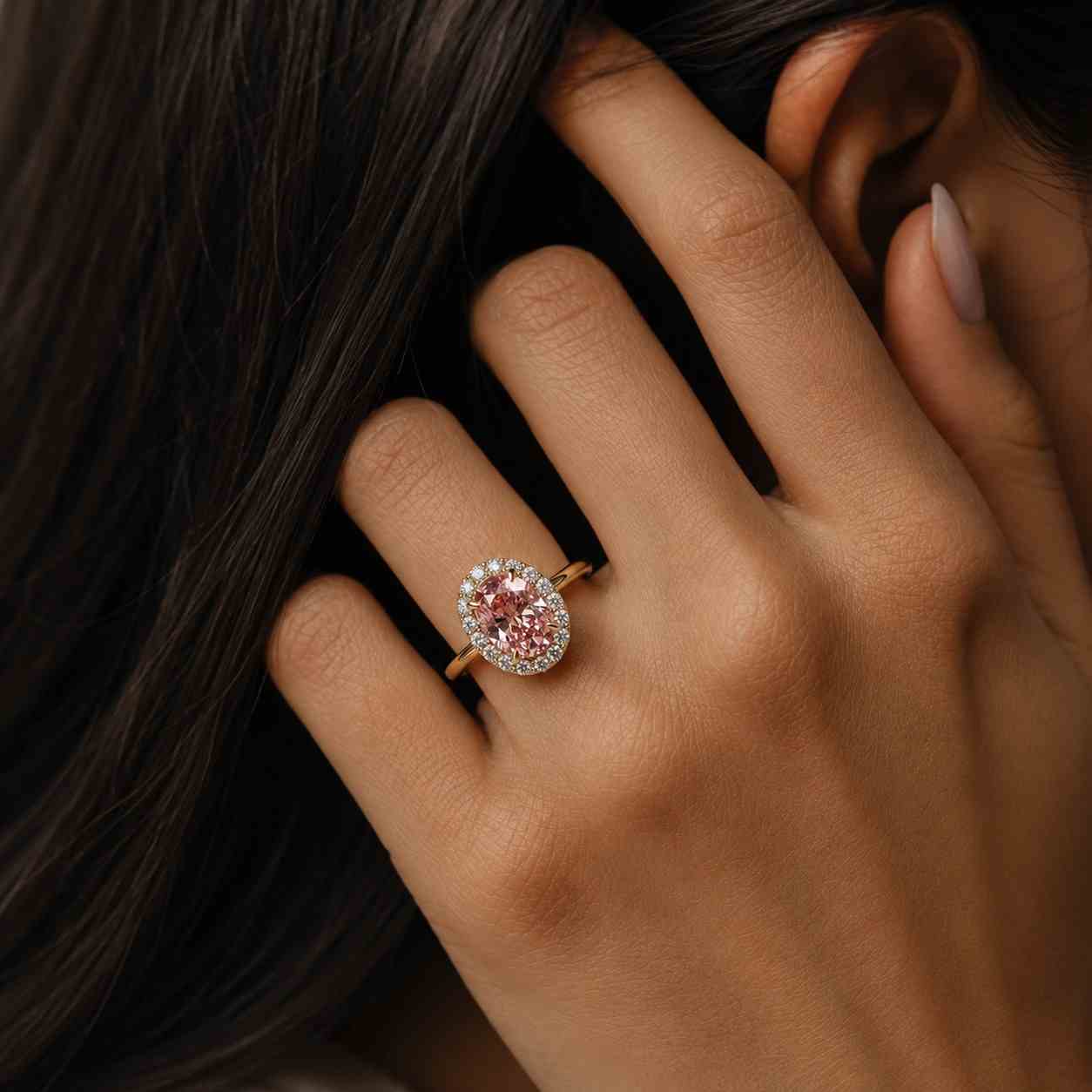 pink oval cut lab diamond engagement ring | 6 prong 14k white gold | promise ring.
