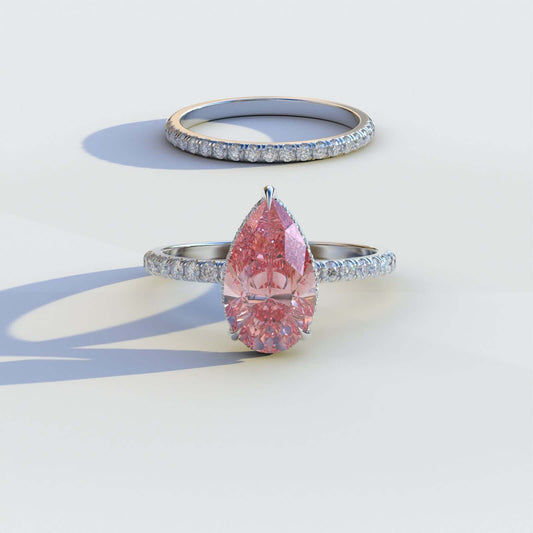 Pink Pear Cut Lab Created Diamond Engagement Ring set