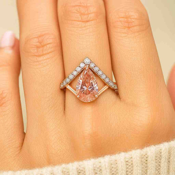 Pink Pear Cut Lab Created Lab Grown Diamond Solitaire Engagement Ring 18K White Gold Ring Intense Pink Ring