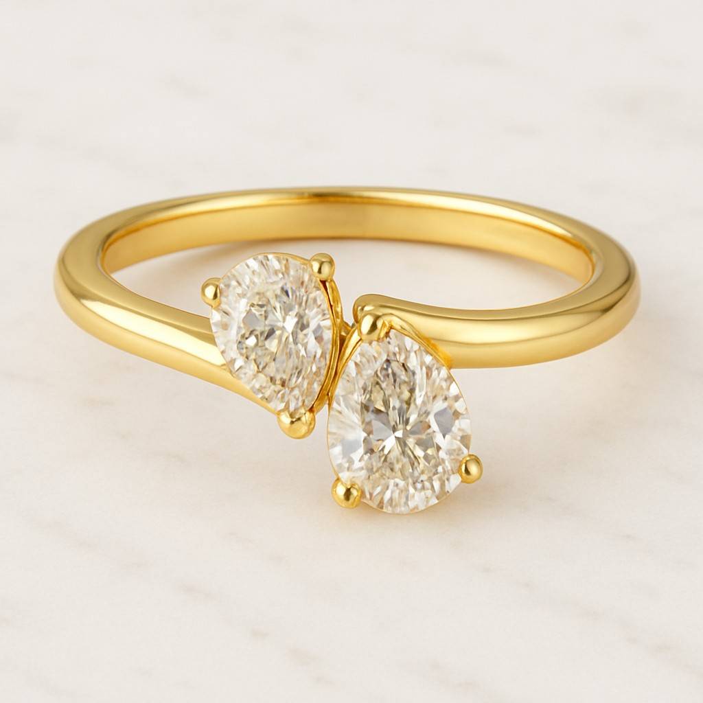 Pink Pear Radiant Cut Toi et Moi Ring in 14K Gold Moissanite Diamond Engagement Ring