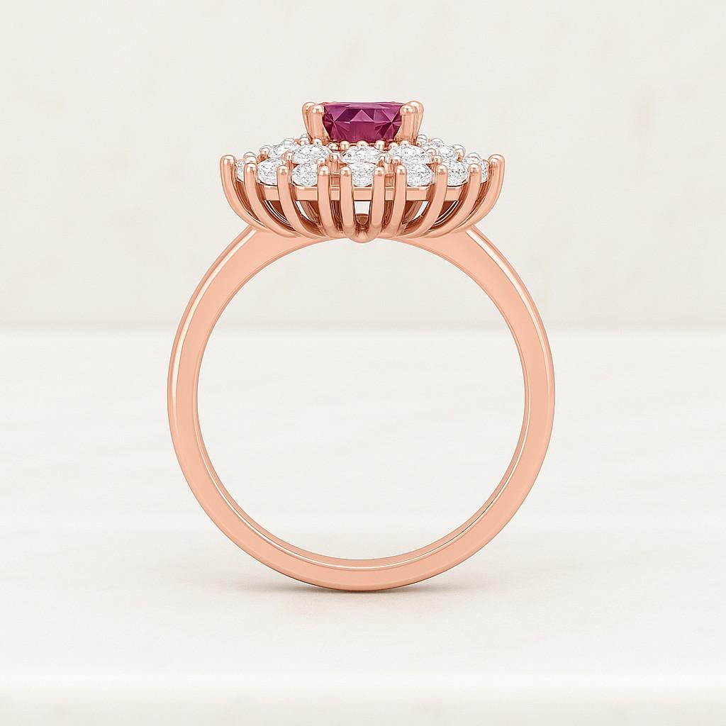 Pink Round Cut Cathedral Set Pave Bridge Celebrity Style Promise Ring