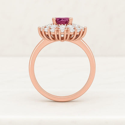 Pink Round Cut Cathedral Set Pave Bridge Celebrity Style Promise Ring