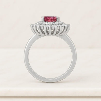 Pink Round Cut Lab Diamond Halo Wedding Ring Conflict Free Diamond Cluster Set Ring