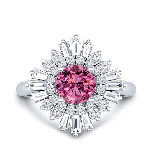  Pink Round Cut Lab Grown Diamond Bridal Ring Set