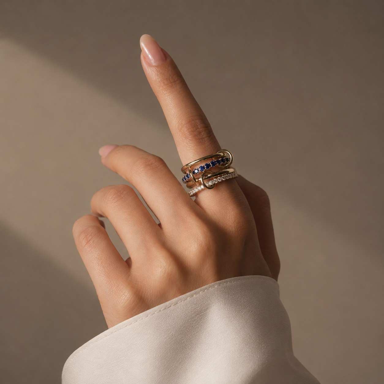 pink sapphire interlocking loop ring, buckle style gold wrap ring, pink sapphire link ring, minimalist stacking linked band ring for her