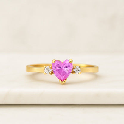 Pink Tourmaline Quartz Heart Shape Gemstone Ring  Gold Plated Ring for Wedding 925 Sterling Silver Signet Ring Vintage Jewelry Gift