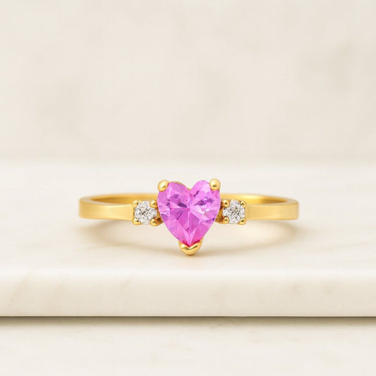 Pink Tourmaline Quartz Heart Shape Gemstone Ring  Gold Plated Ring for Wedding 925 Sterling Silver Signet Ring Vintage Jewelry Gift