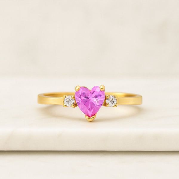Pink Tourmaline Quartz Heart Shape Gemstone Ring  Gold Plated Ring for Wedding 925 Sterling Silver Signet Ring Vintage Jewelry Gift