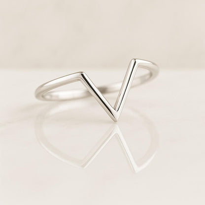 Plain Curved Wedding band Simple Anniversary Promise band V shaped band for Women