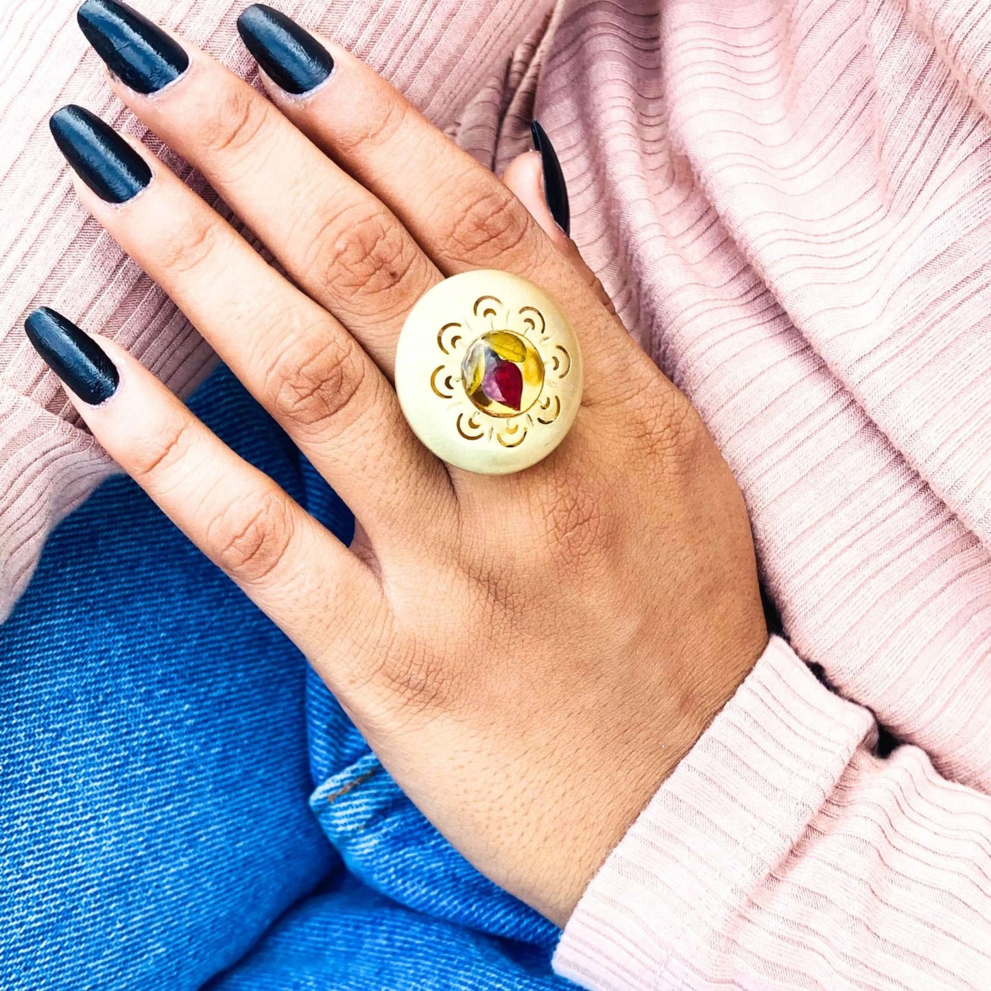 Plant ring, Fairy ring, Dried flower jewelry, Preserved rose Adjustable Ring