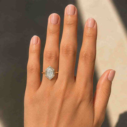 Platinum Hexagon Cut Raw Salt and Pepper Diamond Engagement Ring
