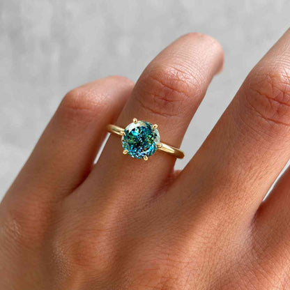Portuguese Cut Moissanite Ring Cyan Blue Engagement Ring 14K White Gold Solitaire Wedding Ring Bridal Jewelry Anniversary Gift for Her
