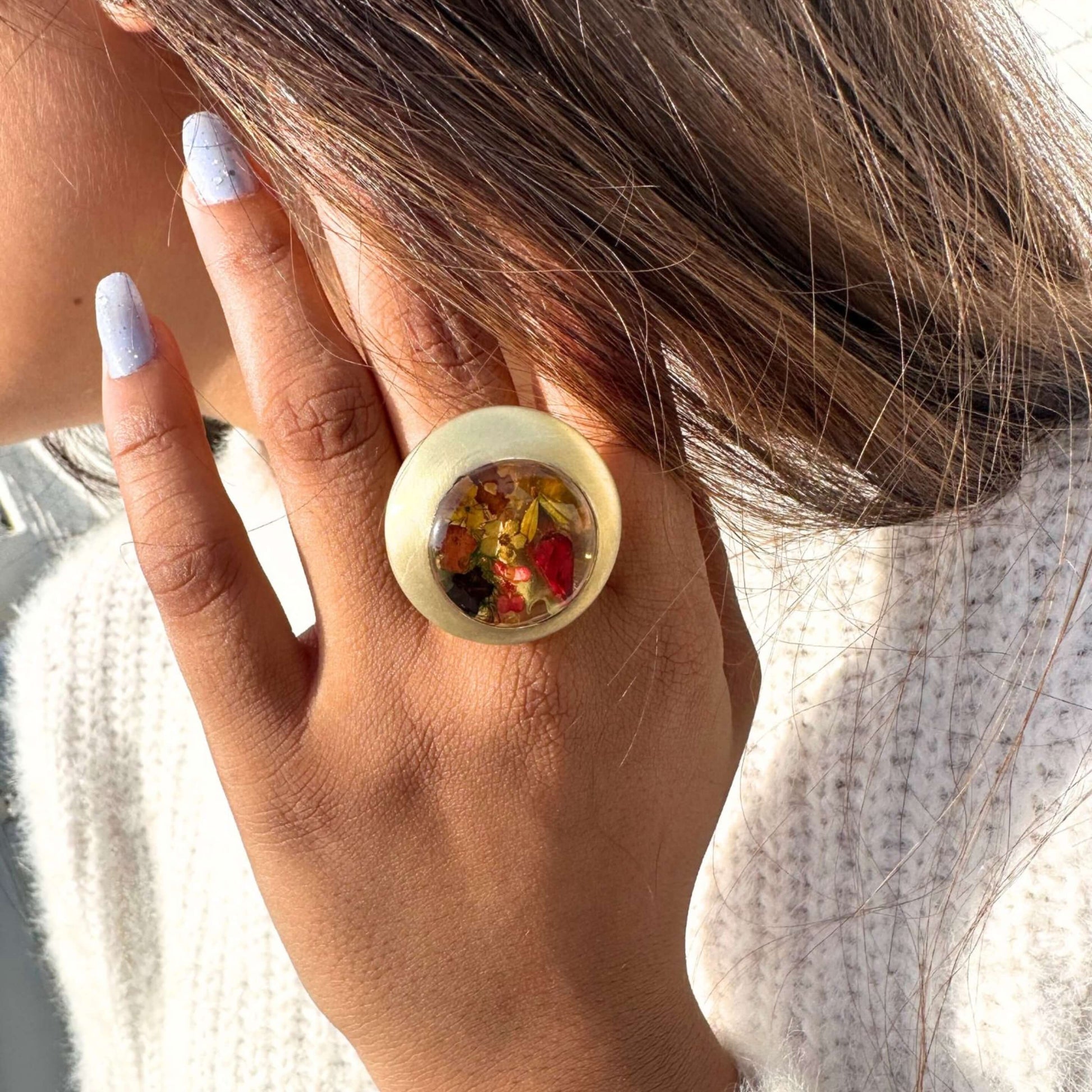 Pressed flower ring, resin ring, adjustable ring for her