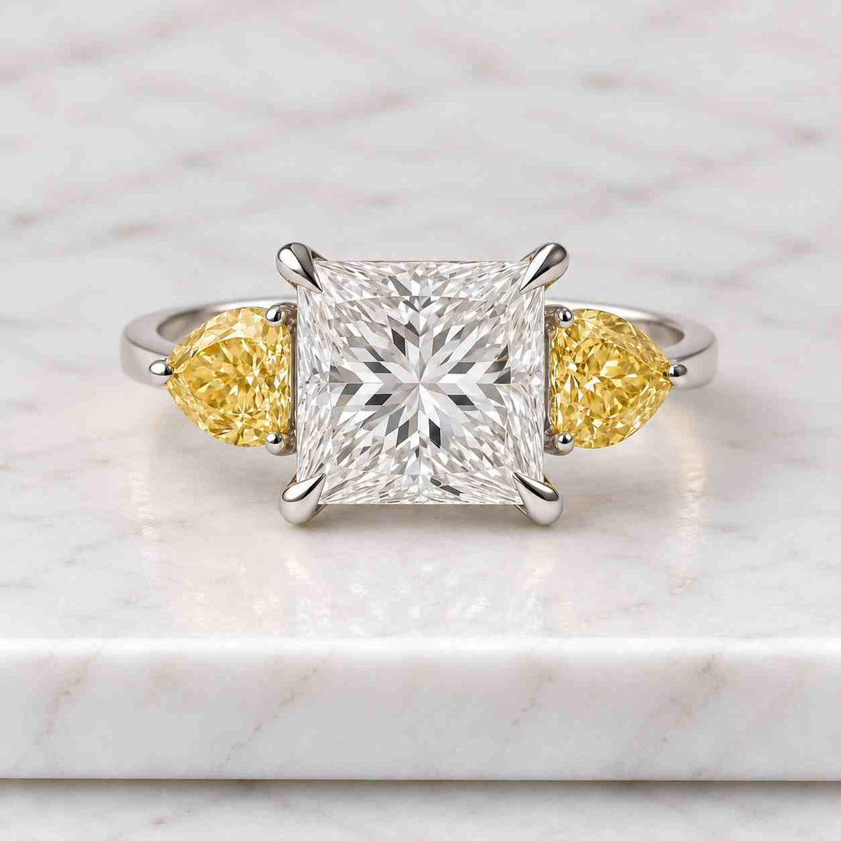 square cushion cut lab grown diamond engagement ring three stone diamond ring side pear cut diamond ring wedding promise bridal ring for her