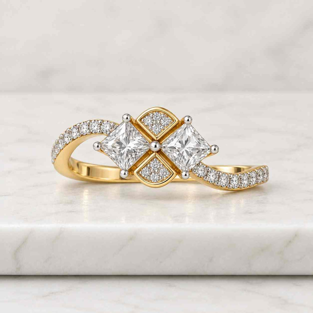 princess cut lab grown diamond engagement ring, igi certified, bypass halo, solid 14k gold, custom promise or proposal ring