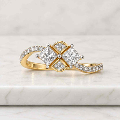 Princess Cut Lab Grown Diamond Engagement Ring, IGI Certified, Bypass Halo, Solid 14K Gold, Custom Promise or Proposal Ring