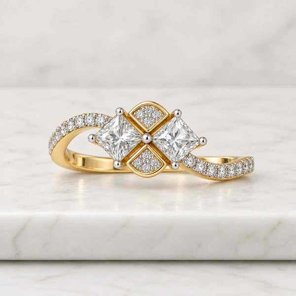 Princess Cut Lab Grown Diamond Engagement Ring, IGI Certified, Bypass Halo, Solid 14K Gold, Custom Promise or Proposal Ring