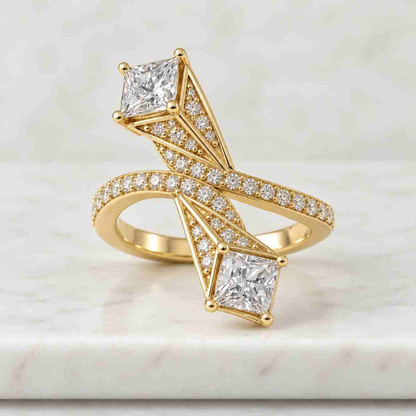 Princess Diamond Engagement Ring Genuine Lab Grown 3 Diamond Ring Side Pear Cut Diamond Anniversary Ring Diamond Trilogy Ring for Wife Gift