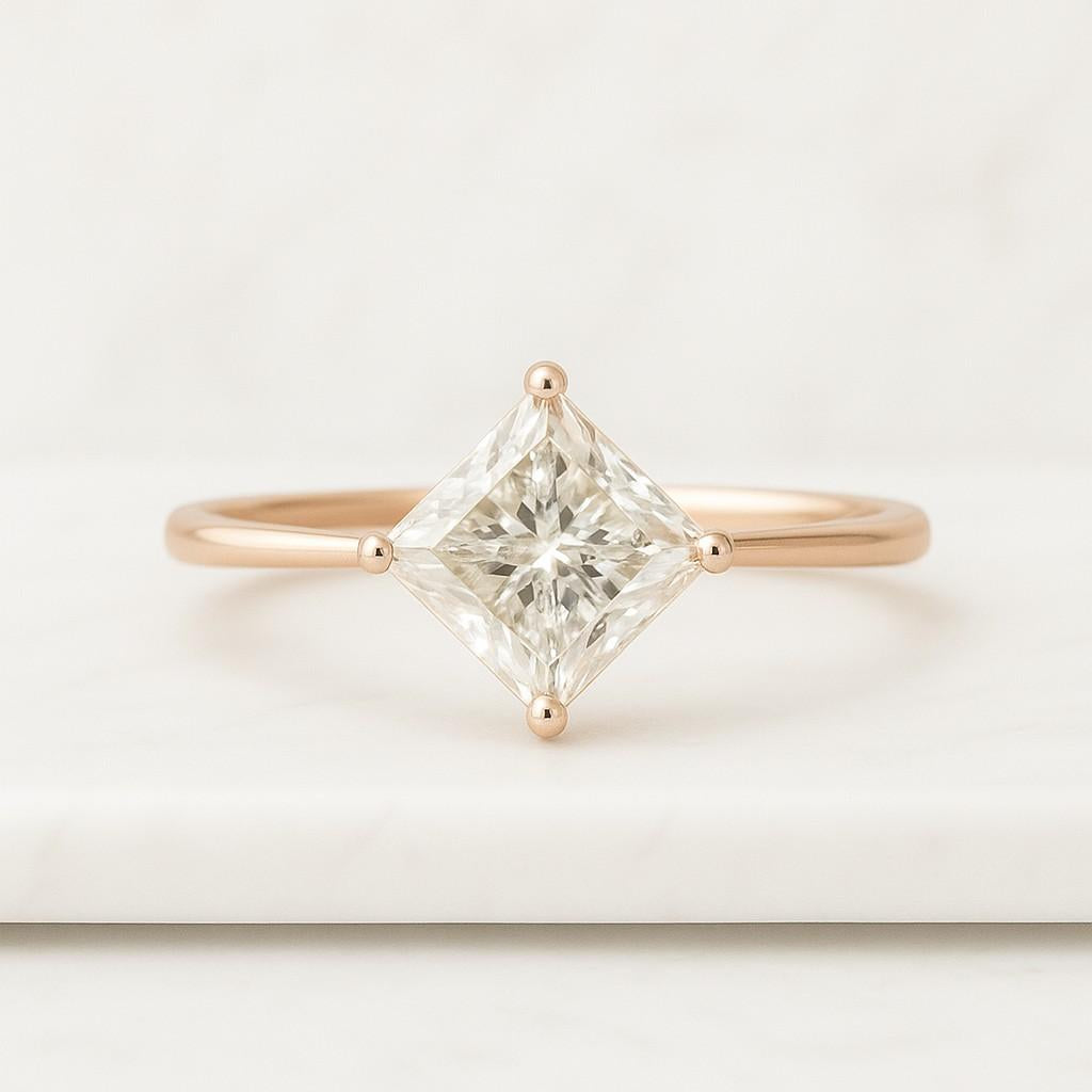 Princes Cut Lab Grown Diamond Engagement Ring Solitaire Diamond Ring Claw Prong Diamond Ring