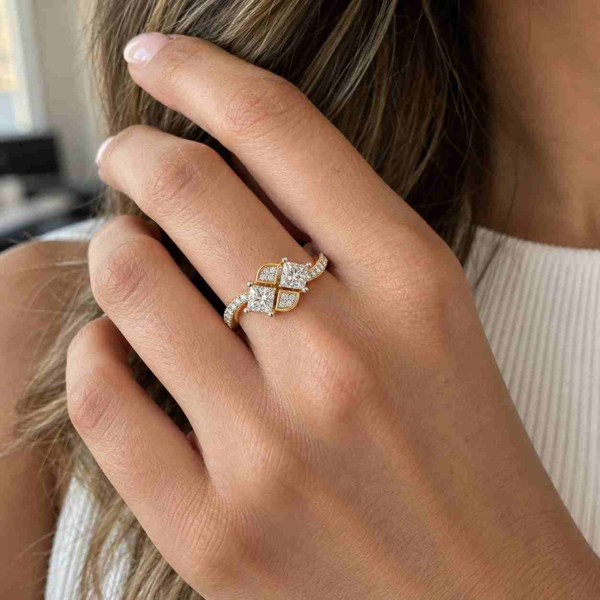 princess cut diamond e vvs2 igi certified lab grown diamond ring unique anniversary gift round side stones with miligrain perfect gift