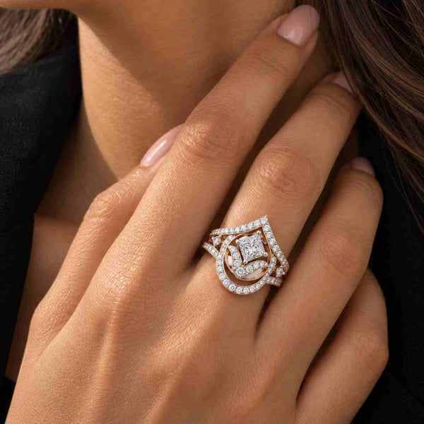 18K Yellow Gold Princess Lab Grown Diamond Cluster Ring