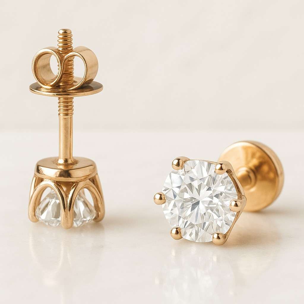 Princess Cut Lab Grown Diamond Solitaire Earrings Screw Back Studs For Her