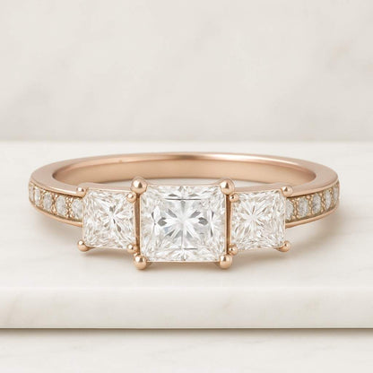 Princess Cut Diamond 3 Stone Ring Unique Wedding Ring Designer Propose Ring Anniversary Gift Ring
