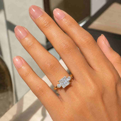 Princess Cut Diamond Engagement Ring Genuine Lab Grown Diamond Ring Proposal Ring for Her Distance Pave Setting Ring Unique Anniversary Gift
