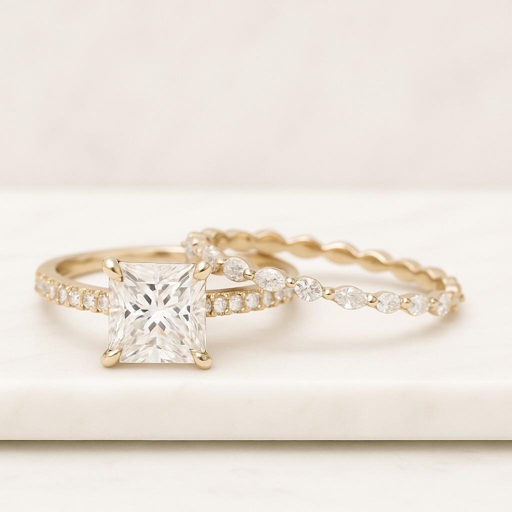 princess cut engagement ring lab diamond ring for women pave setting ring set