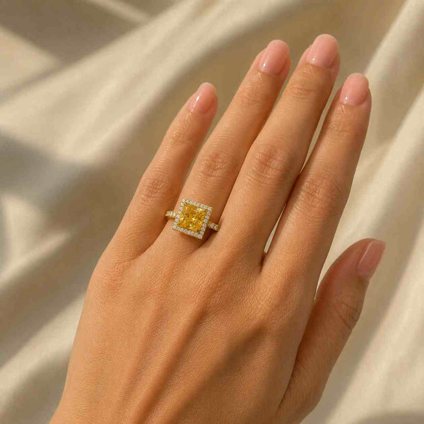 Princess Cut Engagement Ring with Pave Diamond Band | Elegant Moissanite Wedding Ring | Timeless Bridal Jewelry for Her
