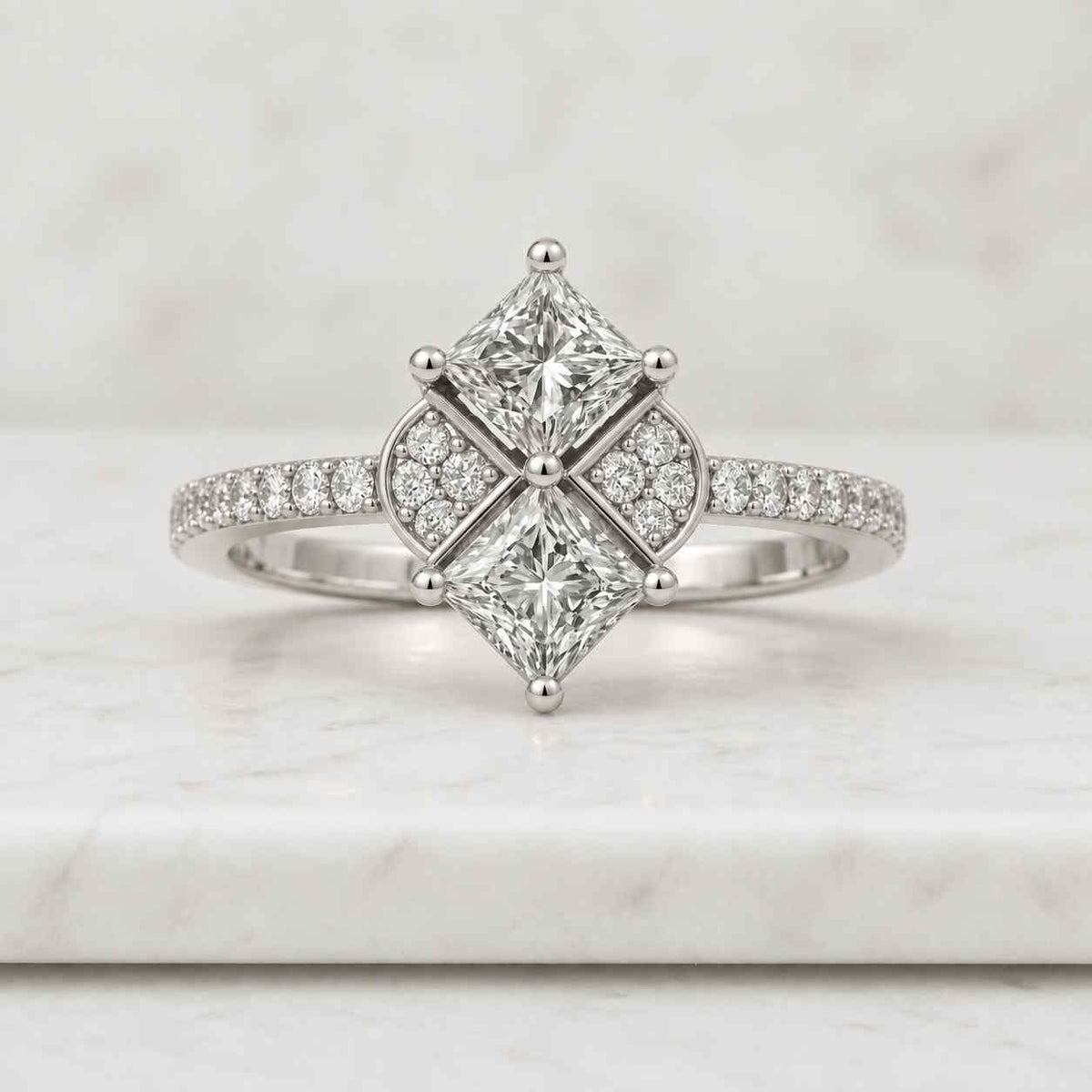 Princess Cut Lab Grown Diamond Cluster Ring, 18K Yellow Gold

