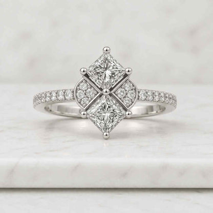Princess Cut Lab Grown Diamond Cluster Ring, 18K Yellow Gold
