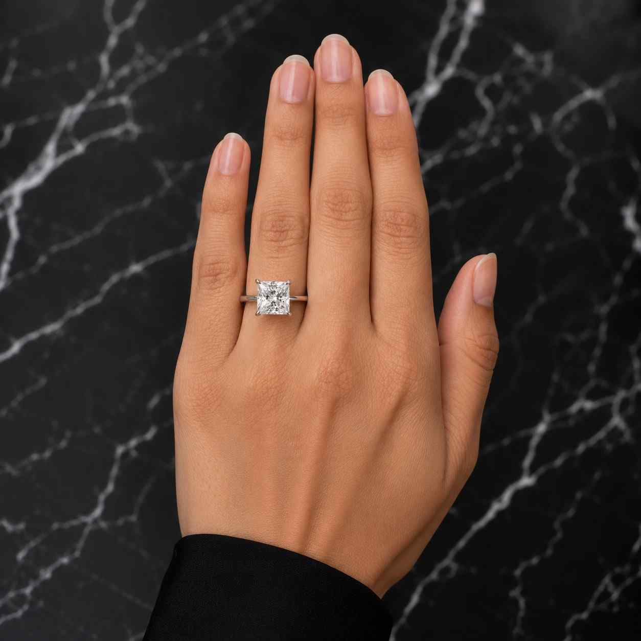 Princess Cut Lab Grown Diamond Engagement Ring: Cathedral Solitaire Ring