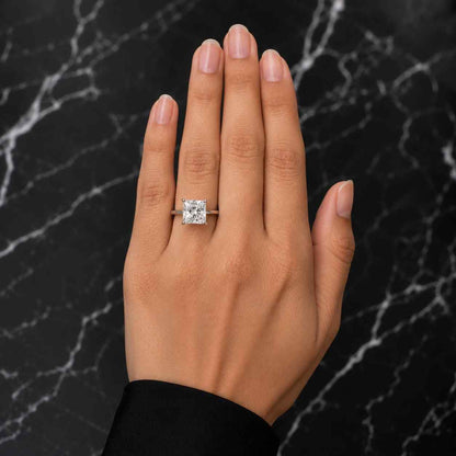 Princess Cut Lab Grown Diamond Engagement Ring: Cathedral Solitaire Ring
