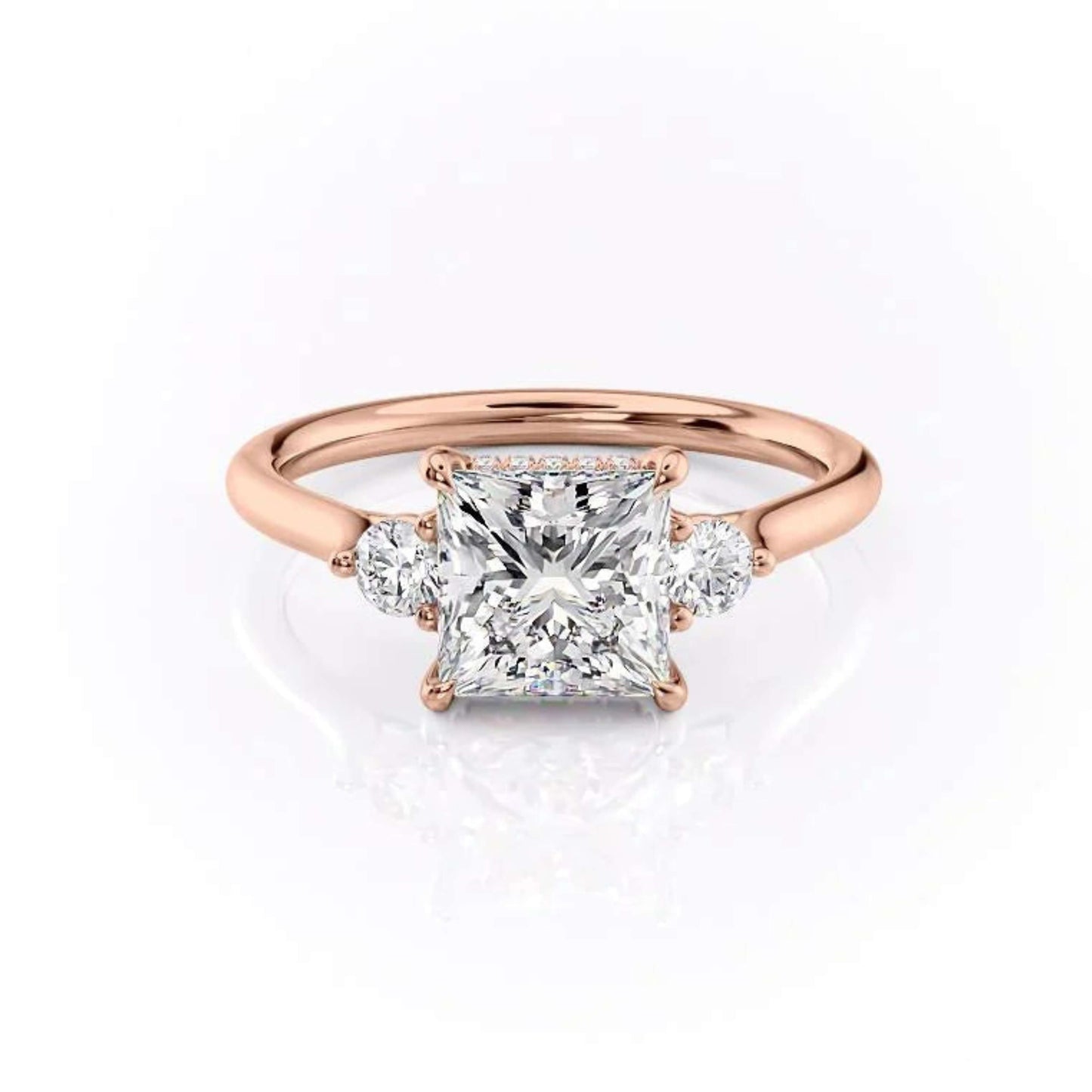 Princess Cut Lab Grown Diamond Engagement Ring, Round Diamond Ring