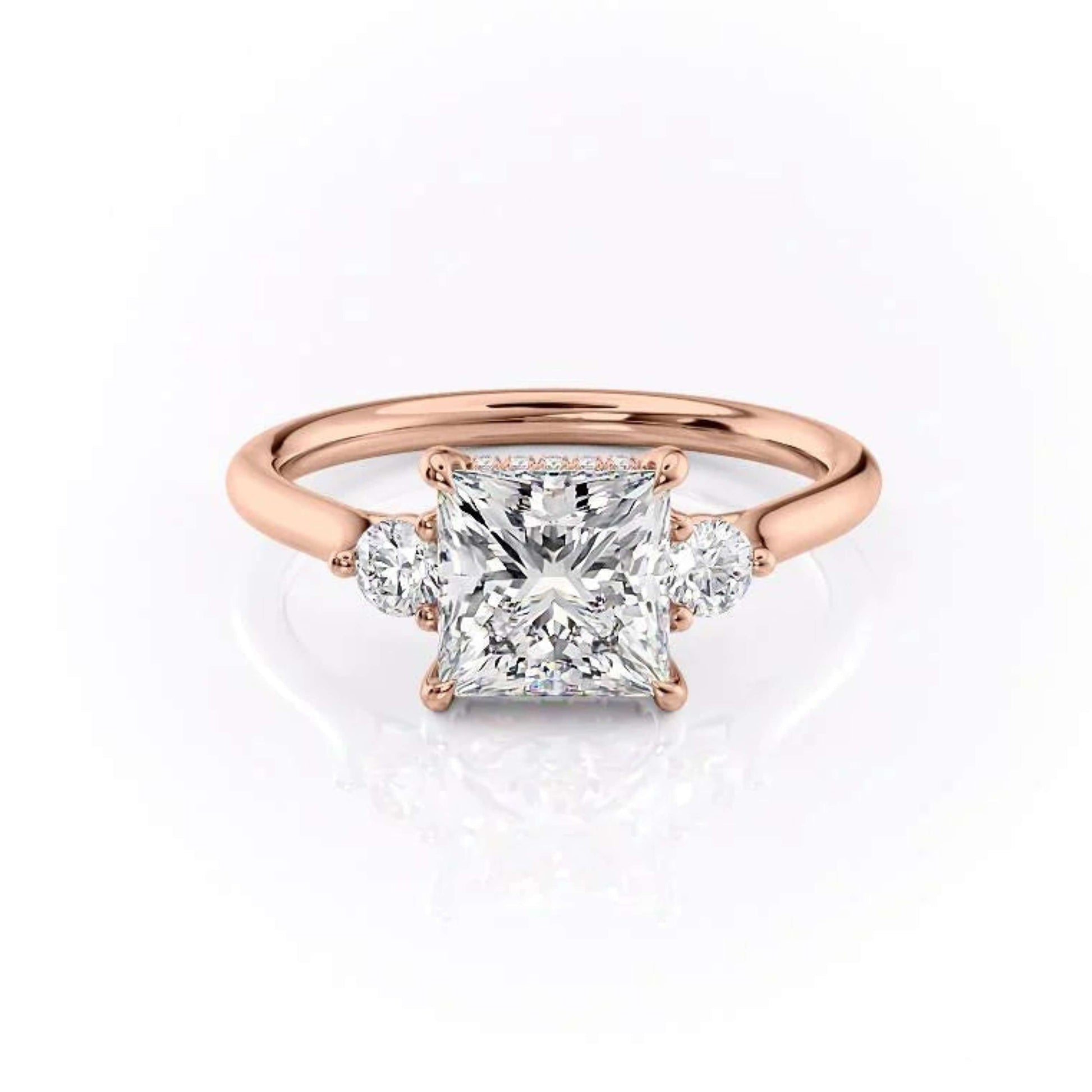 Princess Cut Lab Grown Diamond Engagement Ring, Round Diamond Ring