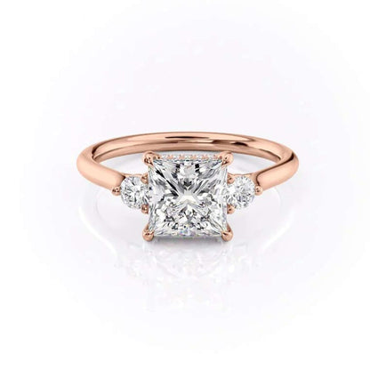 Princess Cut Lab Grown Diamond Engagement Ring, Round Diamond Ring