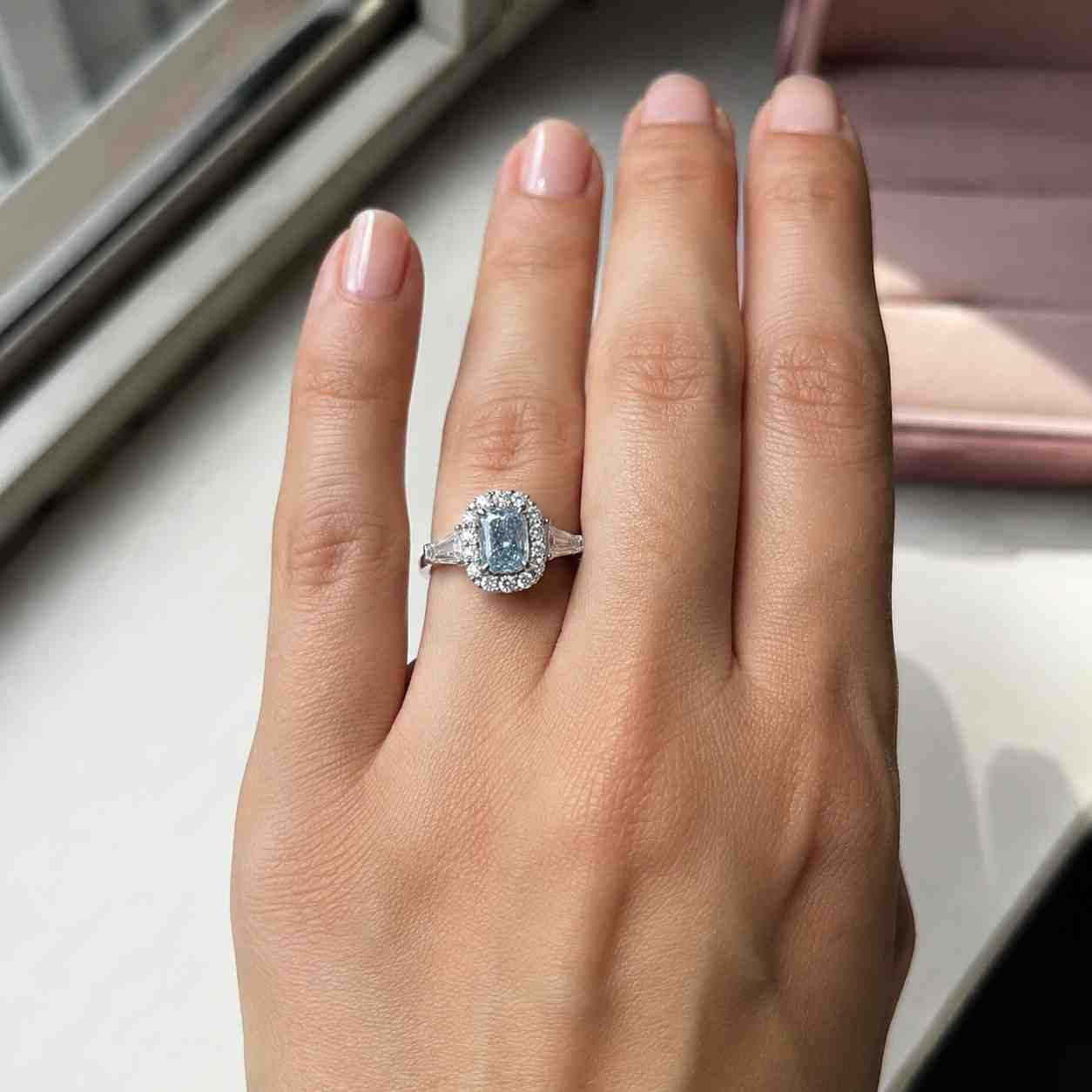 princess cut lab grown diamond ring • hidden halo pave luxury engagement ring

