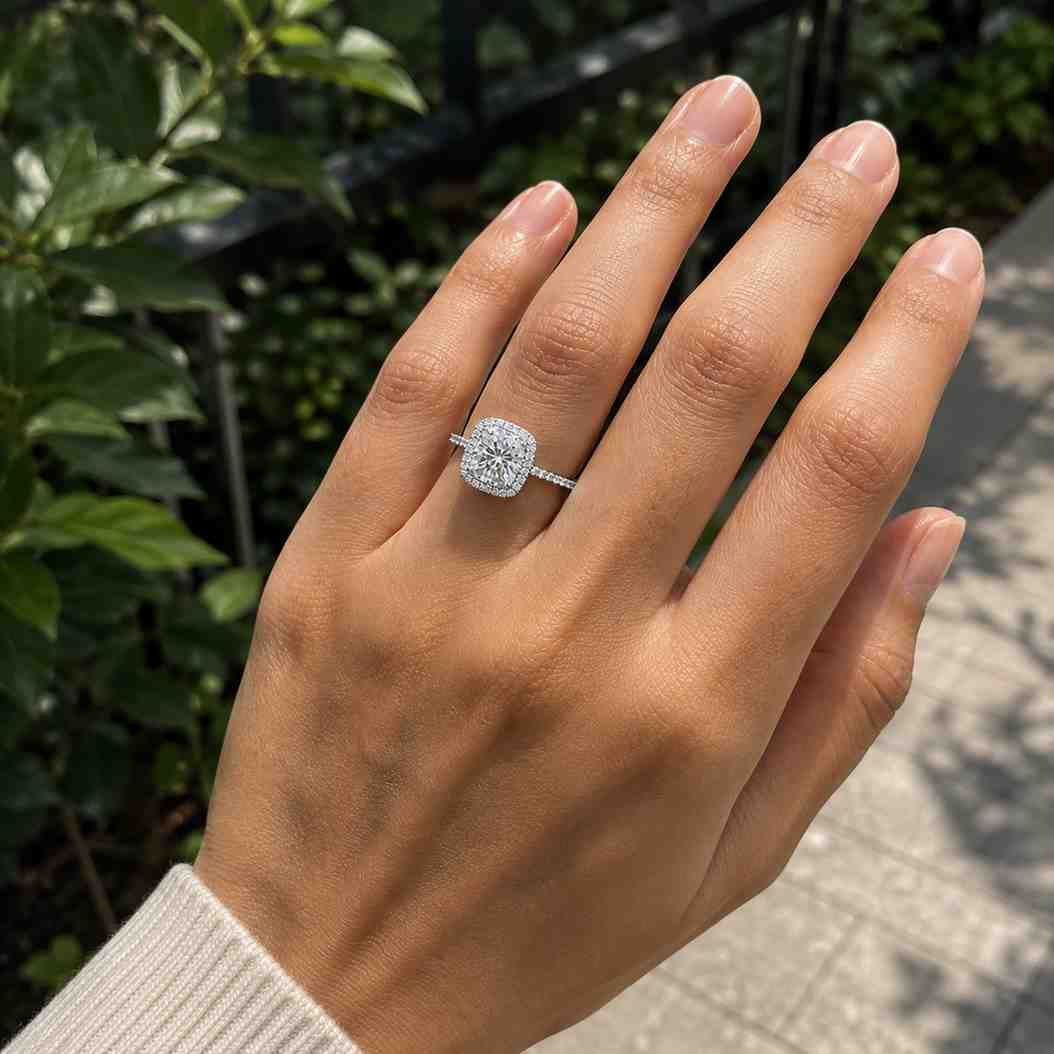 Princess Cut Moissanite Engagement Ring, 14K Gold Wedding Ring For Women, Pave Set Square Princess Halo Ring, Anniversary Promise Ring Gift