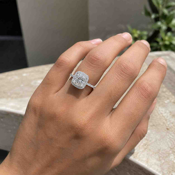 Princess Cut Moissanite Halo Engagement Ring – White Gold, Anniversary Gift