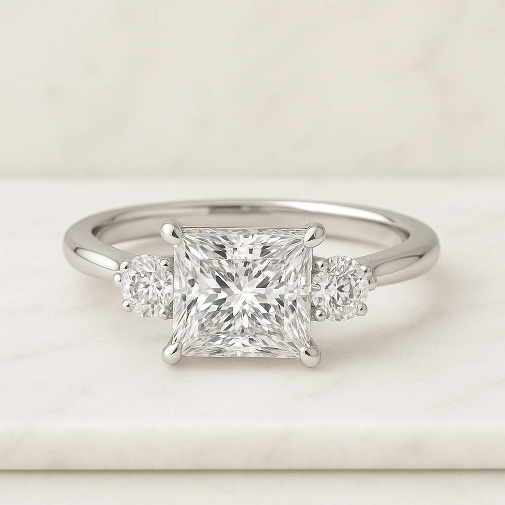 Princess Cut Moissanite Pave Band Ring Sterling Silver Wedding Jewelry