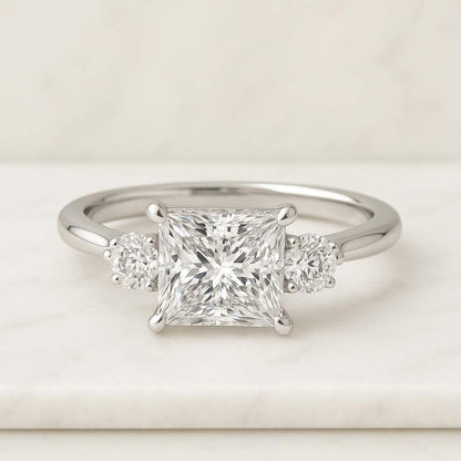 Princess Cut Moissanite Pave Band Ring Sterling Silver Wedding Jewelry