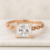 10K Gold Princess Cut Side Milgrain Pave Set Wedding Ring