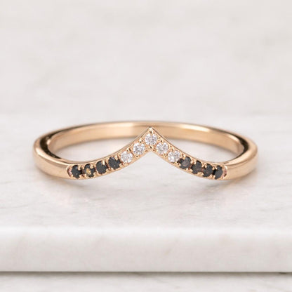 Rose Gold Black Spinel & Moissanite V Wedding Band
