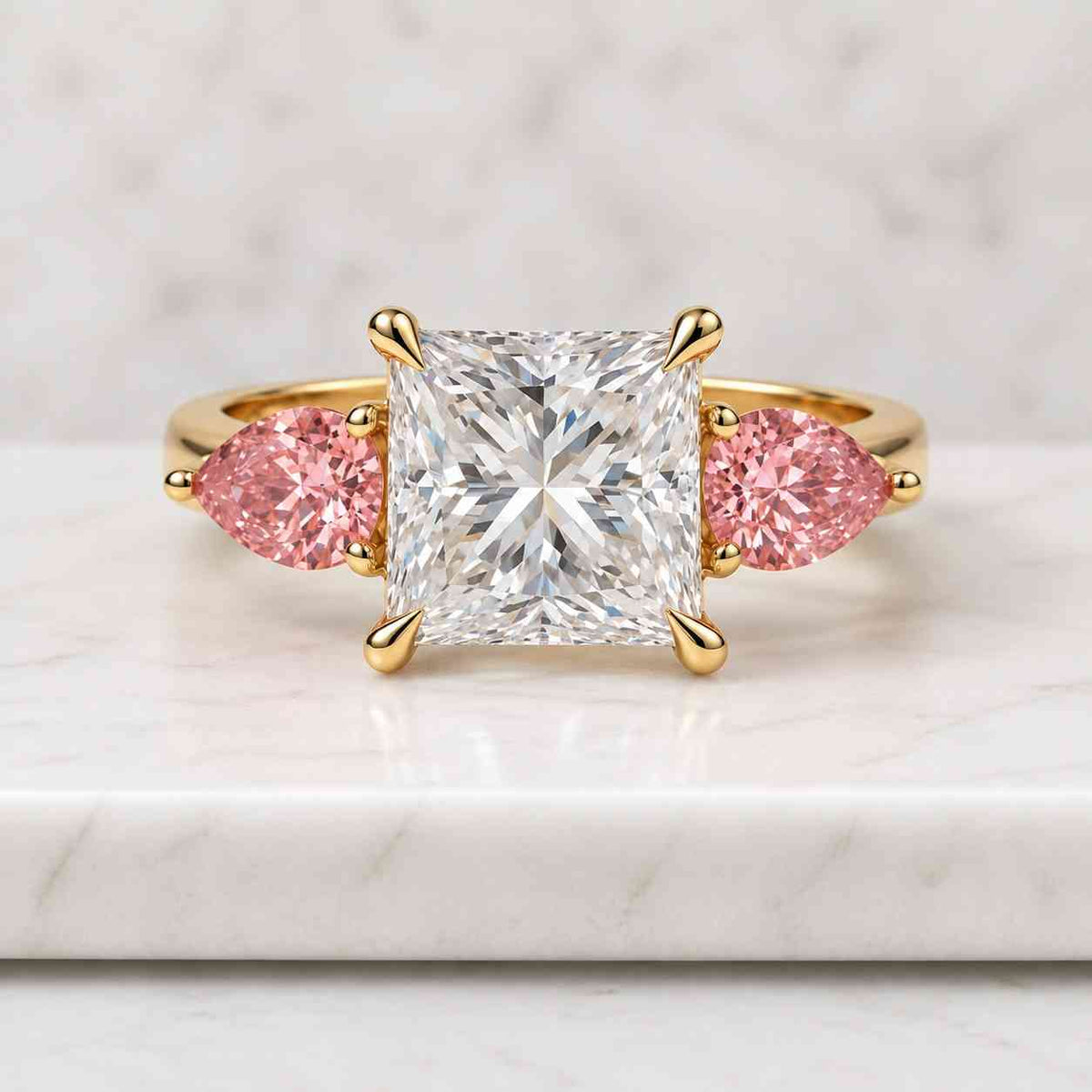 Princess IGI Certified Lab Grown Diamond Ring, Three Stone Engagement Ring, Side Princess Lab Grown Diamond Ring, Wedding Ring Gift For Her