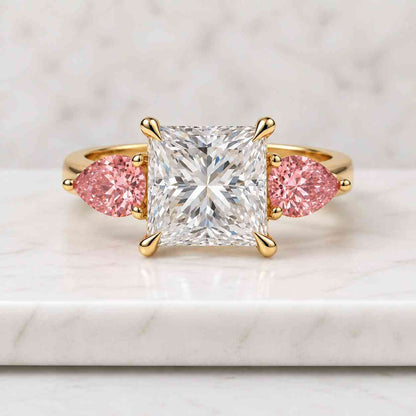 Princess IGI Certified Lab Grown Diamond Ring, Three Stone Engagement Ring, Side Princess Lab Grown Diamond Ring, Wedding Ring Gift For Her